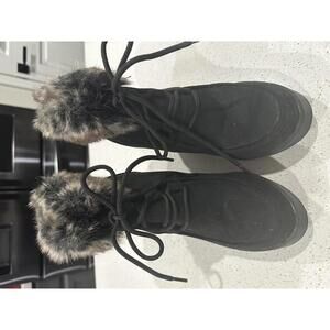 Black Wedge Boots with Faux Fur Trim
